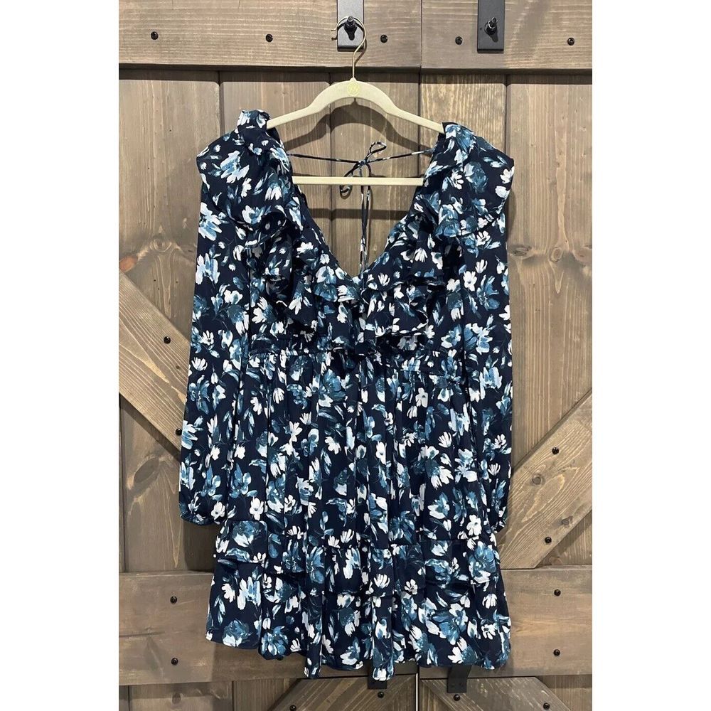Abercrombie & Fitch Dress Blue Floral Lined Tiered Ruffle Mini Dress Size S NWT